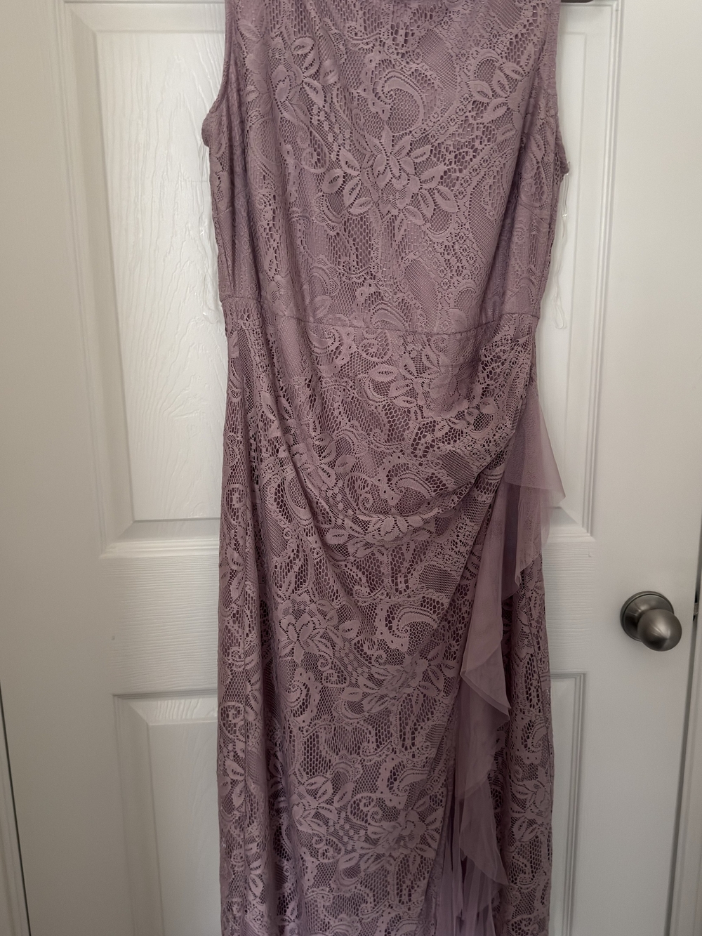Lace Overlay Mauve Evening Dress
